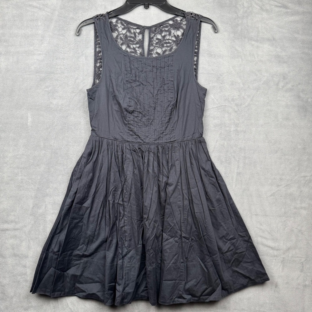 Moulinette Soeurs Anthropologie Grey Lace Back Pleated Fit Flare Dress Size 2‎